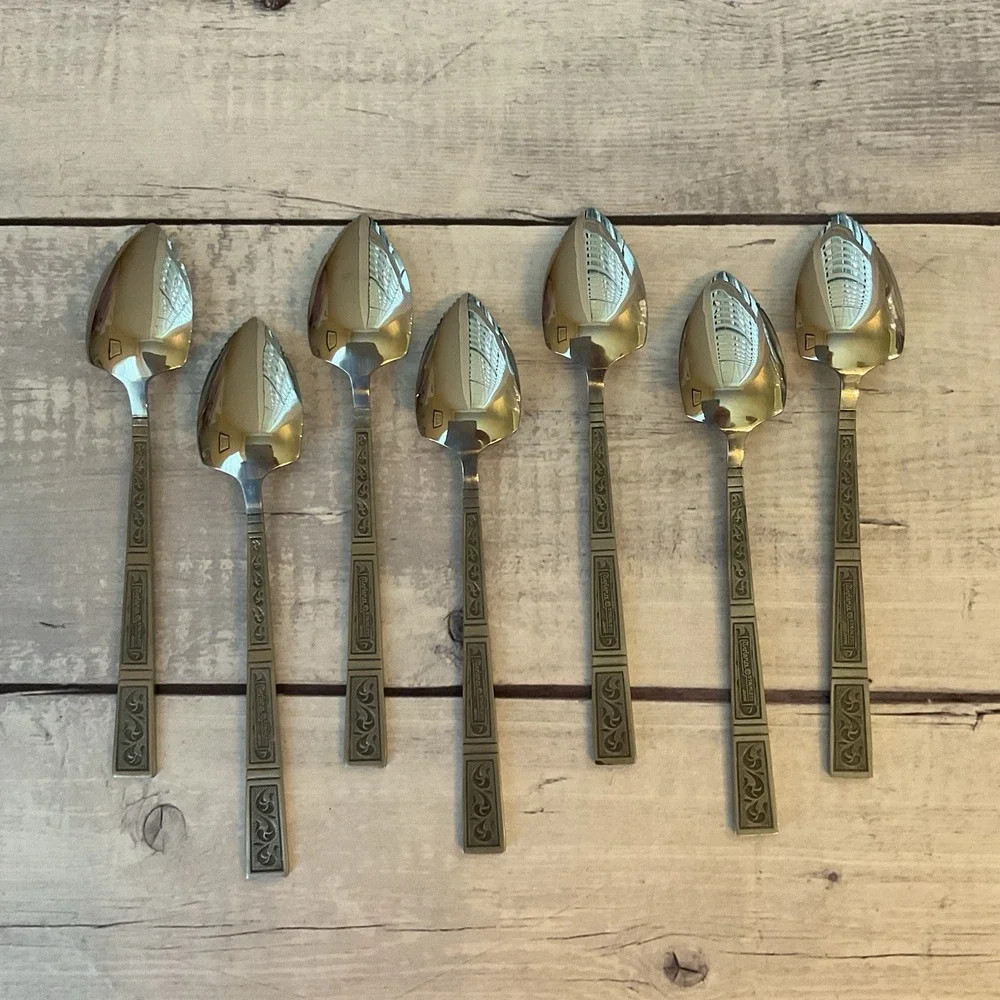 Riviera RIF4 Stainless Flatware Japan Set Of 7 Grapefruit Spoons MCM Vintage